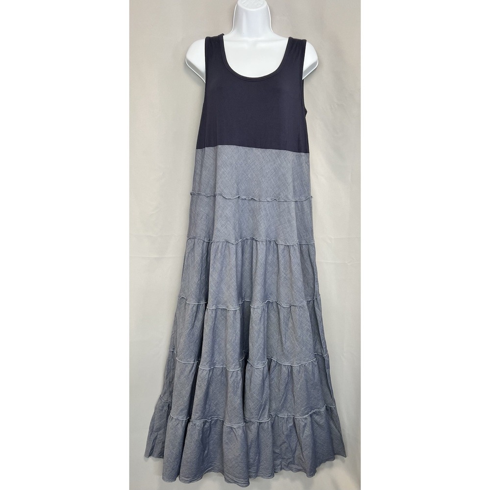 Grace Elements Sz Large Women's Casual Navy Blue Gray Layered Maxi Dress